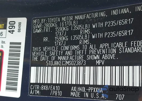 2021 Toyota Sienna Xle z USA, uszkodzony, nr VIN 5TDJRKEC2MS023873